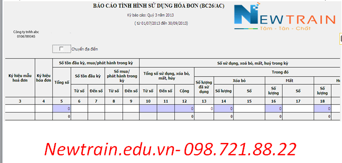 báo cáo tình hình sử dụng hóa đơn