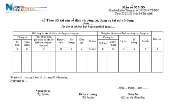 Mẫu sổ kế toán tổng hợp theo dõi công cụ dụng cụ theo Thông tư 200/2014/TT-BTC