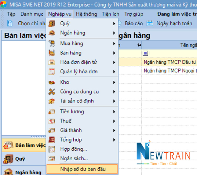 menu misa nhập số dư ban đầu